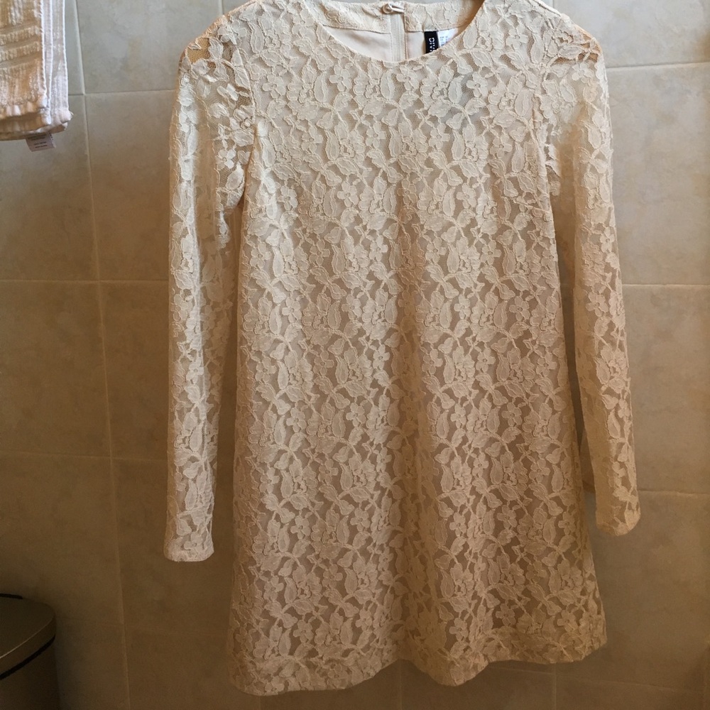 •H&M• Cream Beige Lace Long Sleeve Mini Dress 2